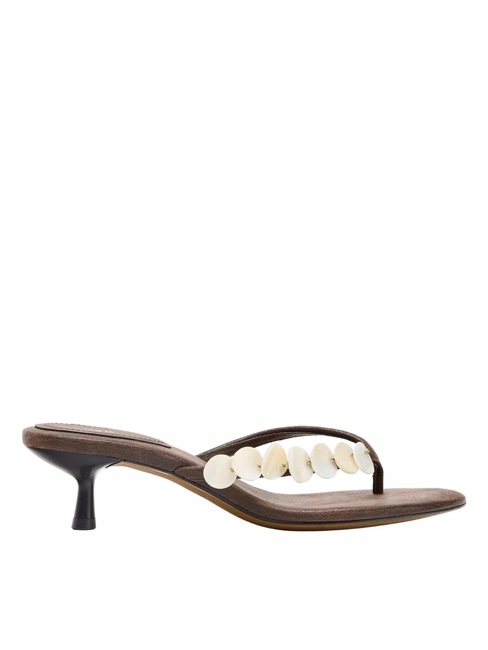 Zara Brown Beaded Kitten Heel Thong Sandals